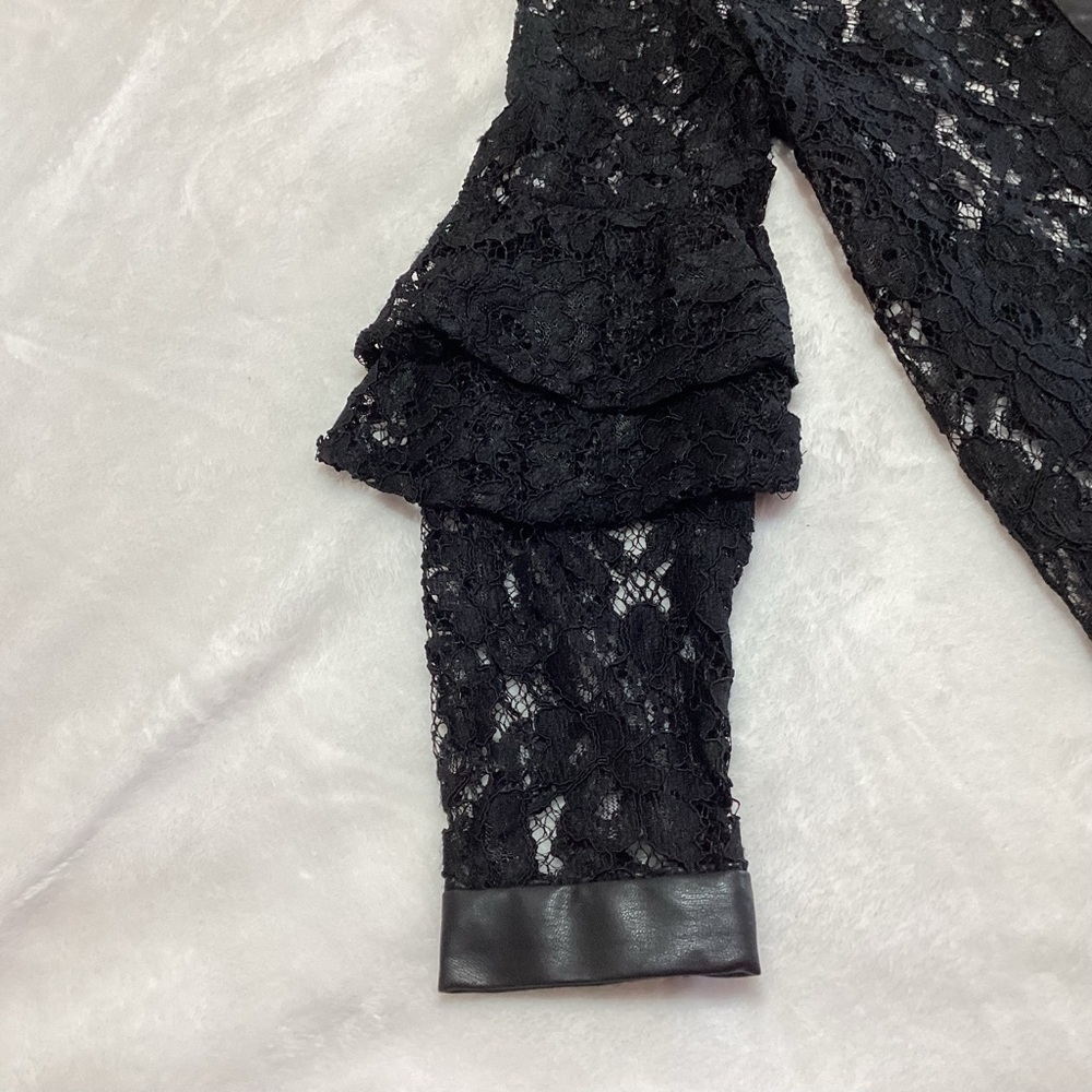 Zara Basic Lace Button Up Top Long Sleeves Size XS Black Whimsigoth Dark Fairy - Picture 7 of 9